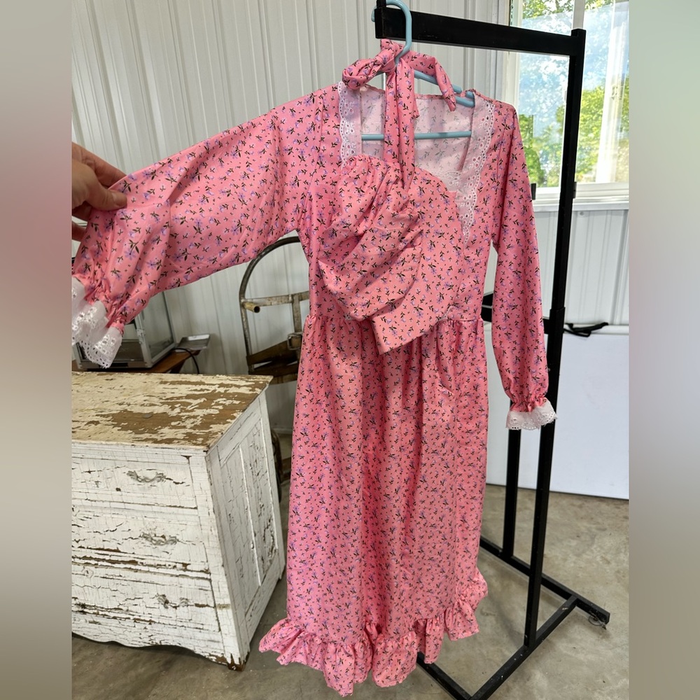 Pink Floral Long Sleeve Dress with Ruffle Hem